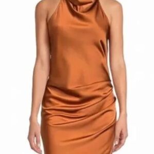 Gianni Binni Peyton  Elegant Satin Halter Dress in Copper NWT